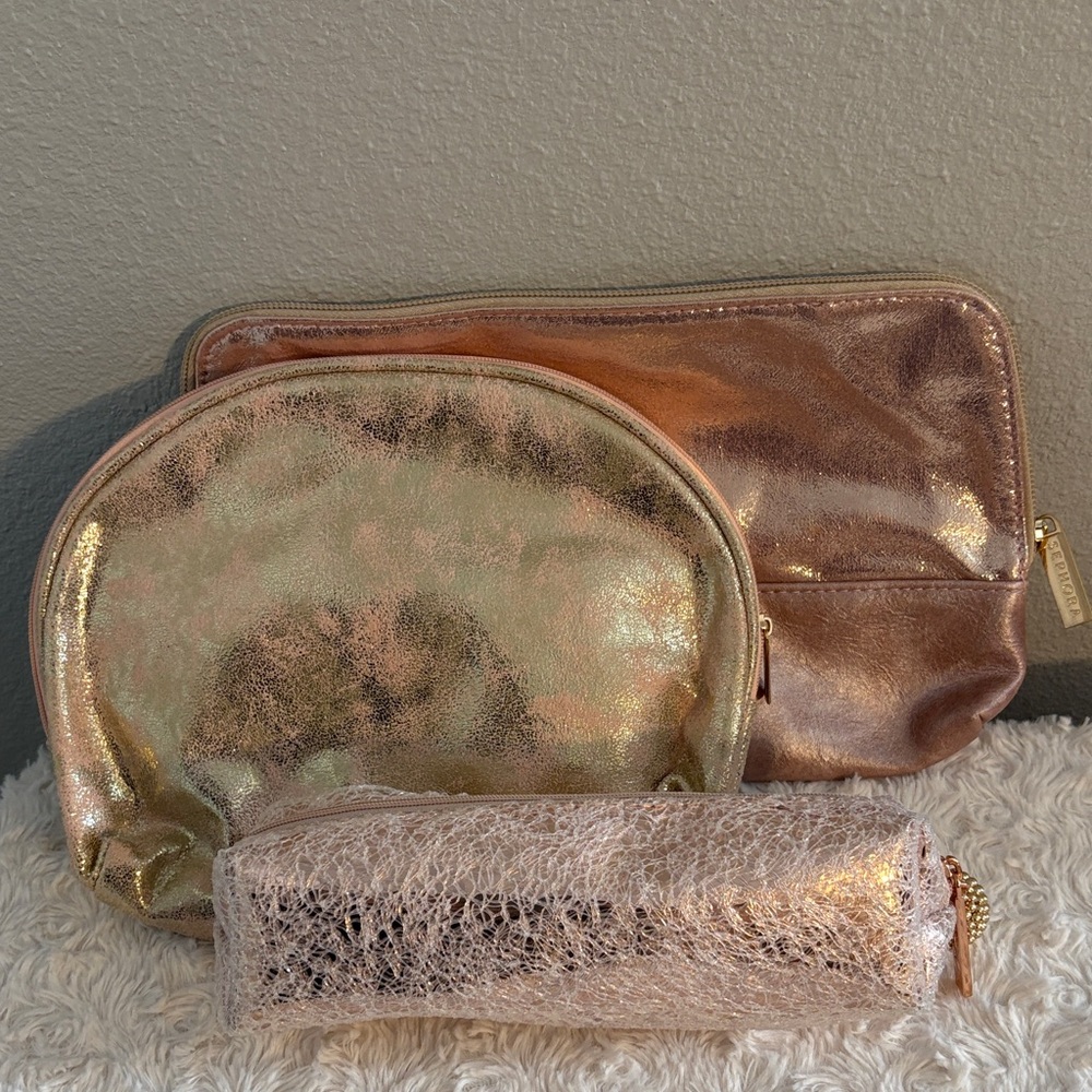 Pink Metallic Makeup Bag Trio